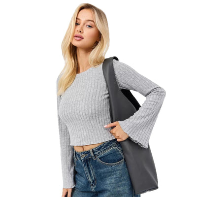 Dames Geribde Cropped Top | Tabitha