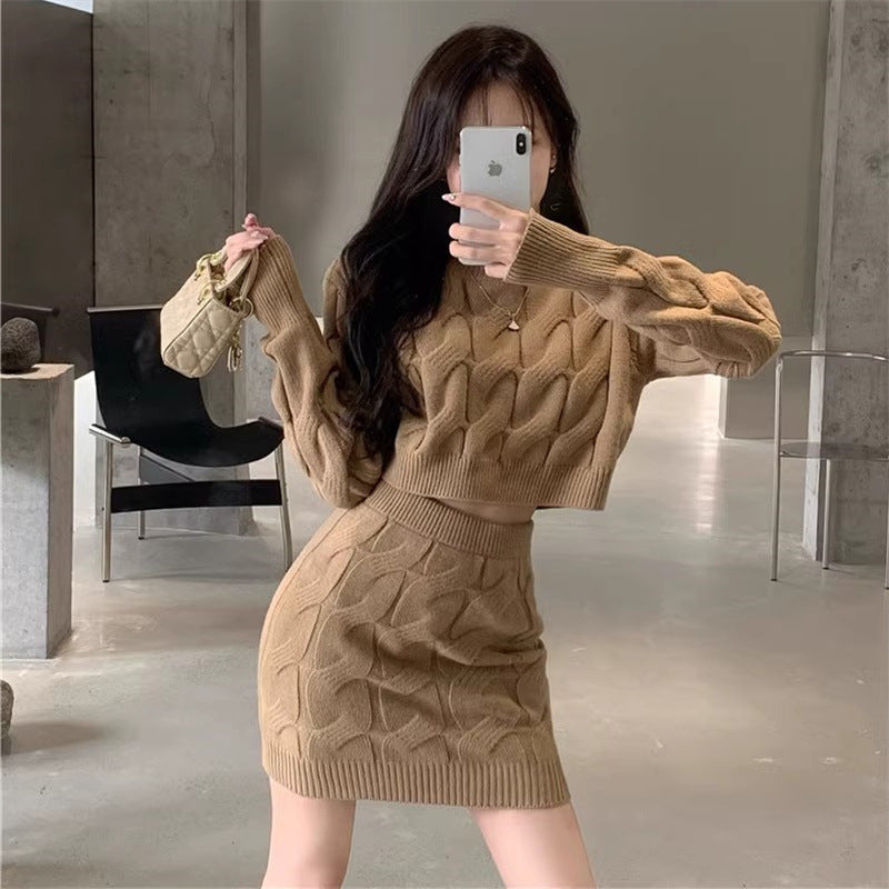 Dames Trendy Stijlvolle Tweedelige Gebreide Set met Structuur Rok en Trui | Dania