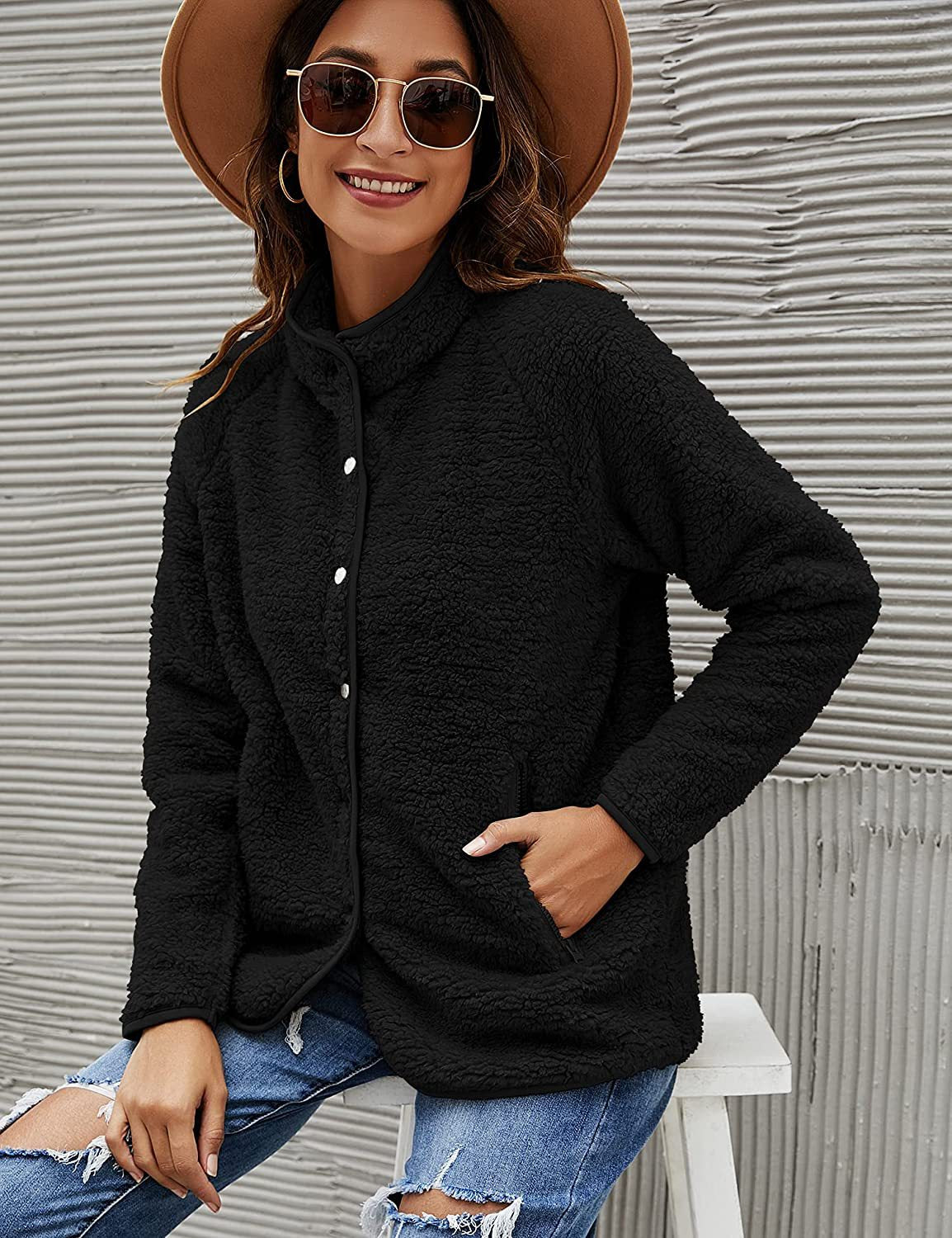 Dames Comfortabele Trendy Zachte Teddy Jas met Drukknopen | Baslana