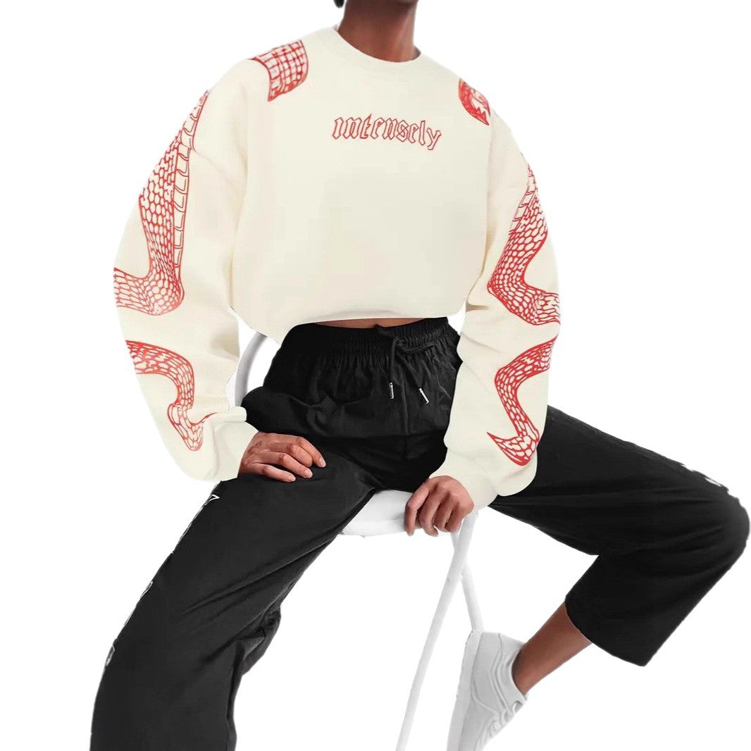 Dames Trendy Casual Korte Hoodie met Slangen Print | Serelina