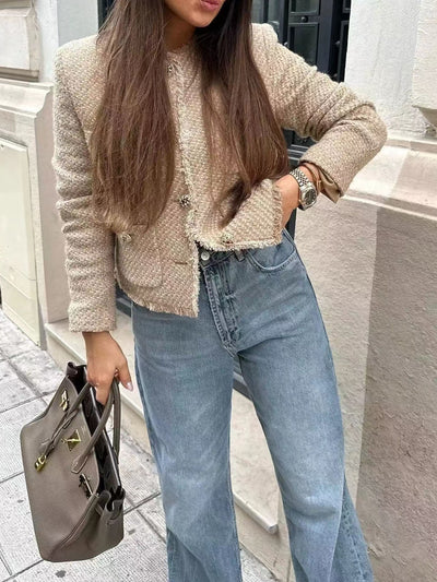 Dames Stijlvolle Trendy Parijs Style Boucle Jas met Gouden Knopen en Zakken | Balencia