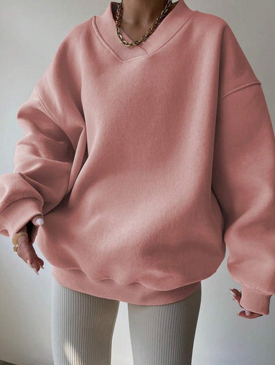 Dames Minimalistische V-Neck Crewneck Sweater | Saffron