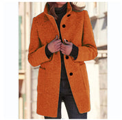 Dames Elegante Wollen Jas met Opstaande Kraag en Knopen | Bowdie