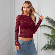 Dames Elegante Kanten Crop Top met Lange Mouwen | Tishan