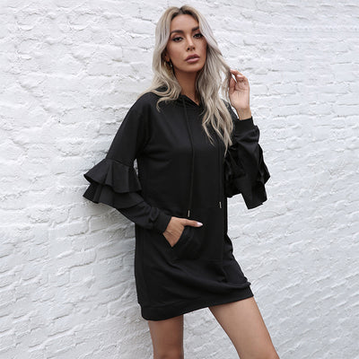 Dames Comfortabele Modieuze hoodie jurk met ruffle mouwen | Nowella