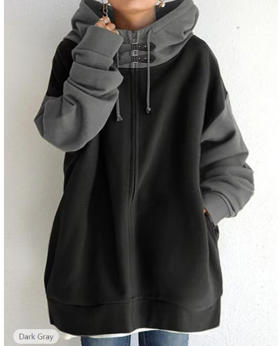 Dames Oversized Patchwork Hoodie Vest met Rits | Sage