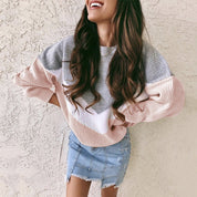 Dames Trendy Gebreide Coltrui met V-Motief en Kleur Vlakken | Romay