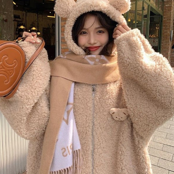 Dames Warme Trendy Teddy jas met berenoren | Boise