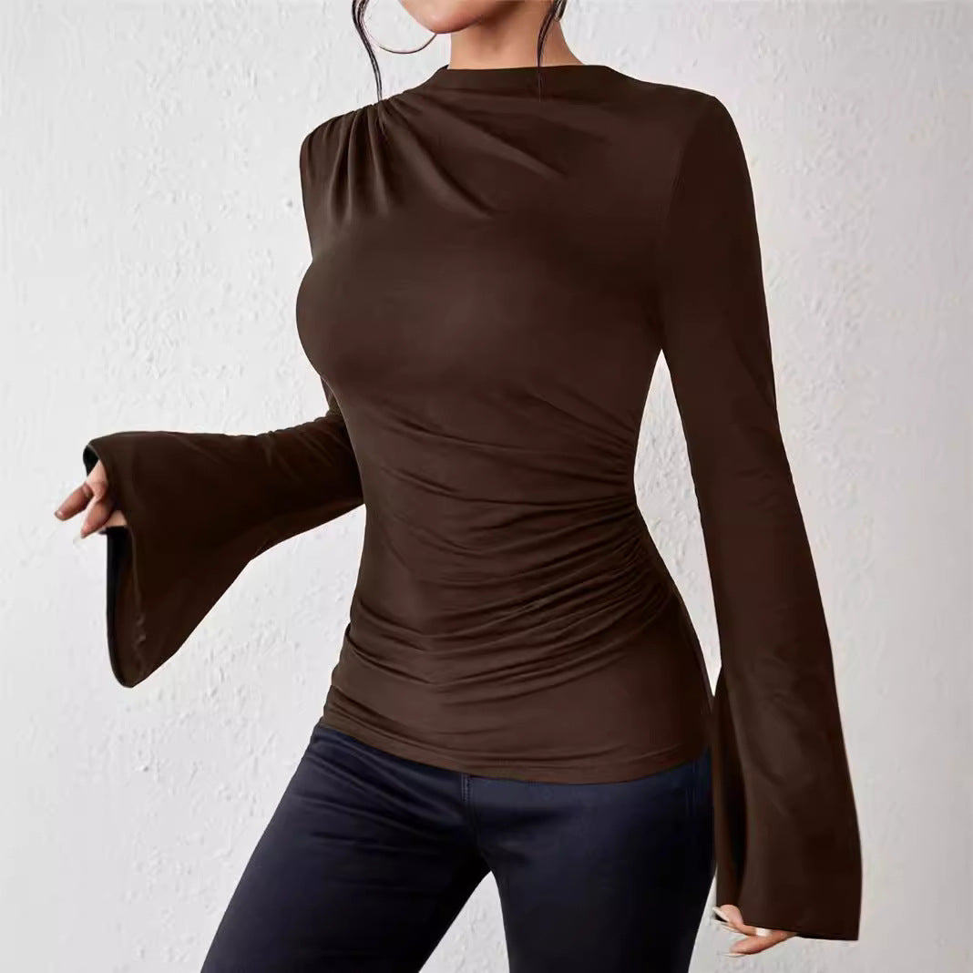 Dames Top met Uitlopende Mouwen en Plooidetail | Basic Slim Fit Top | Given