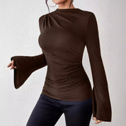 Dames Top met Uitlopende Mouwen en Plooidetail | Basic Slim Fit Top | Given