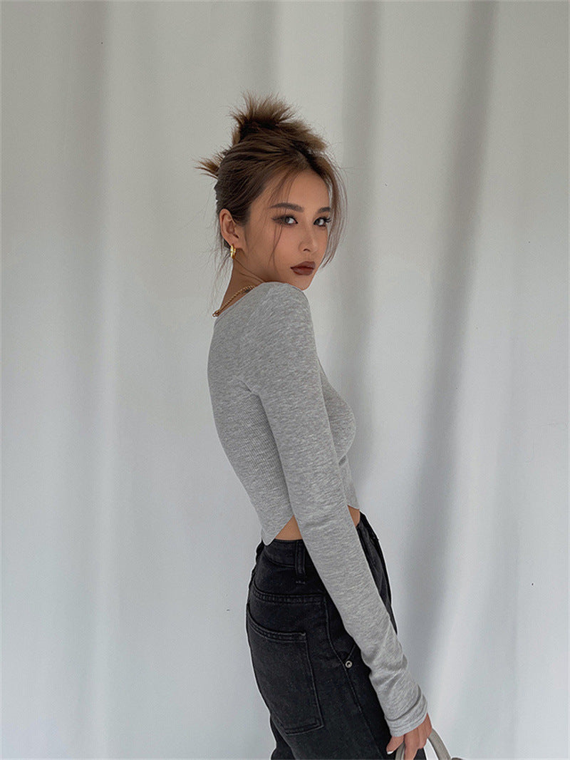 Dames Geribde Crop Top met Vierkante Hals | Thigeny