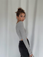 Dames Geribde Crop Top met Vierkante Hals | Thigeny
