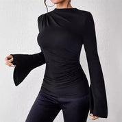 Dames Top met Uitlopende Mouwen en Plooidetail | Basic Slim Fit Top | Given