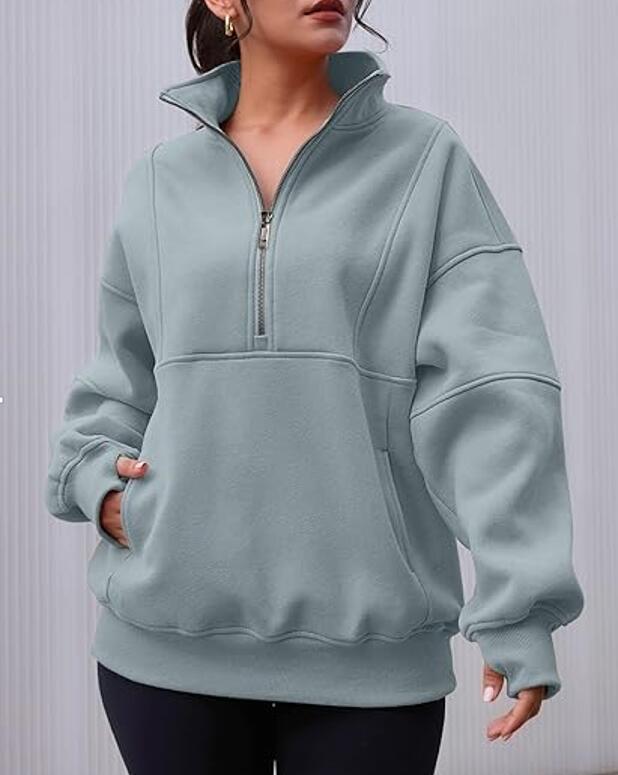 Dames Warme Comfortabele Oversized Half Zip Trui met Kangoeroezak | Sharon