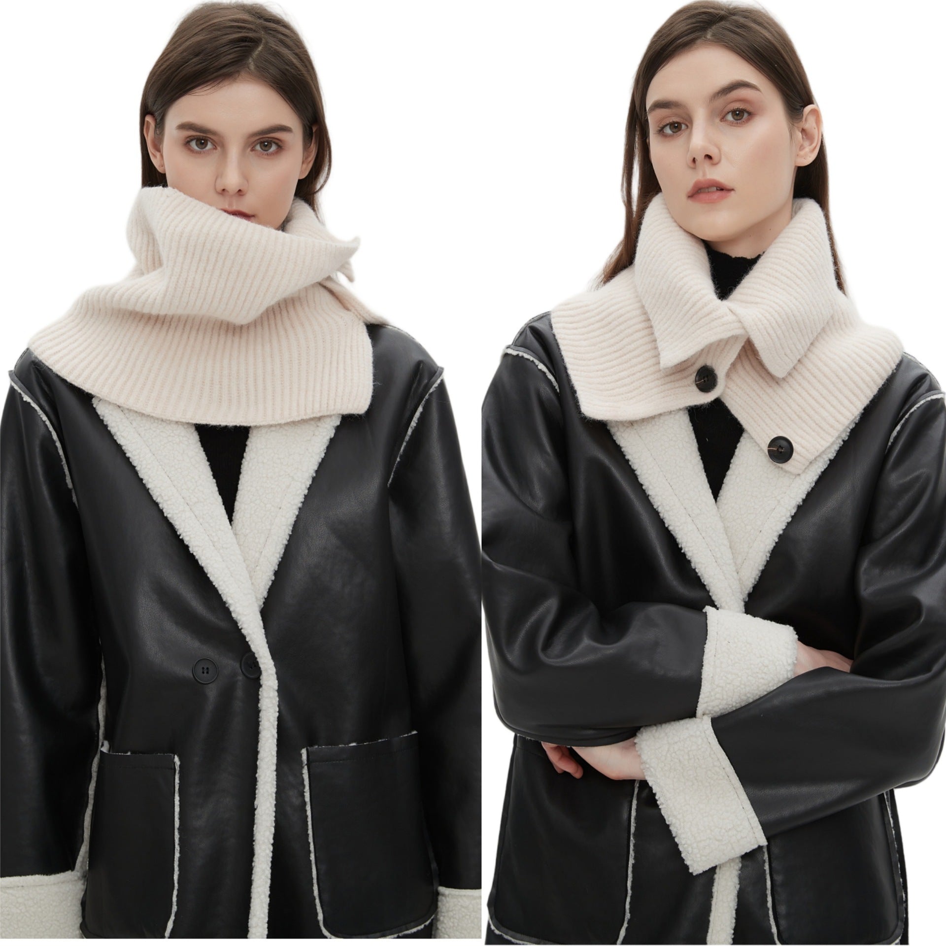 Dames Eigentijdse Warme Gebreide Col Sjaal met Knopen | Laverne