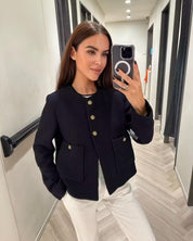 Dames Bouclé Jas met Gouden Knopen | Bessie