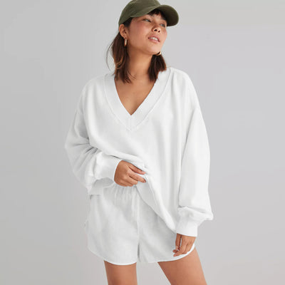 Dames Comfortabele Basic Lounge Sweater met V-Hals | Sana