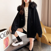 Dames Modieuze Oversized Hoodie met Rits en Zachte Bontkraag | Solandy