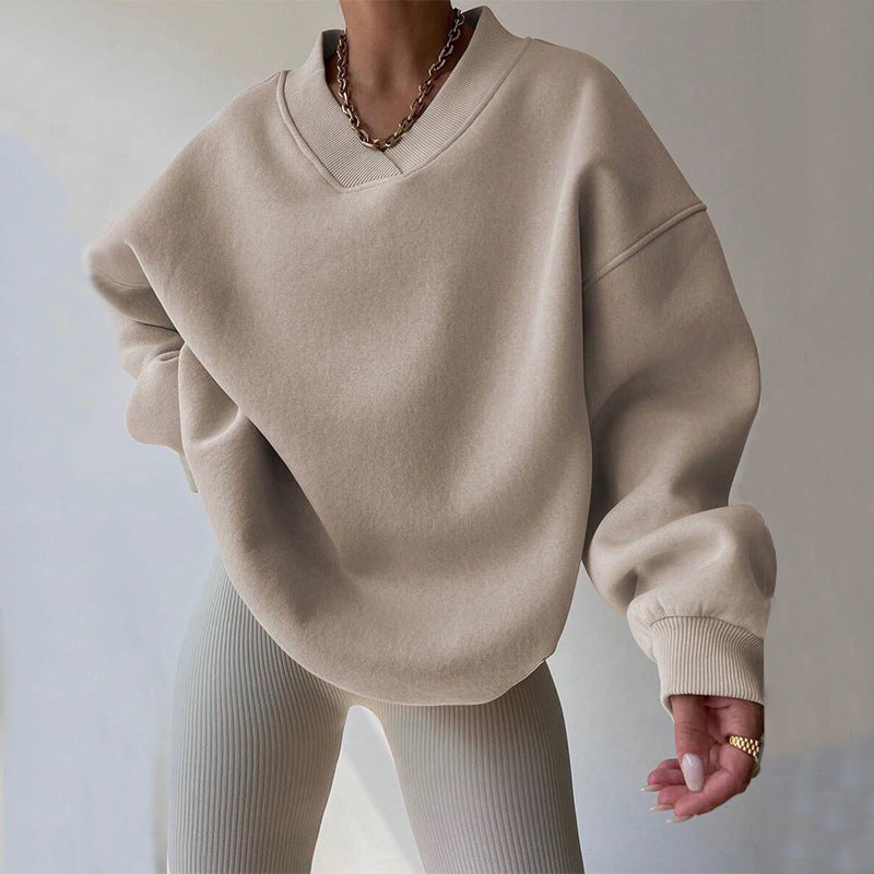Dames Minimalistische V-Neck Crewneck Sweater | Saffron
