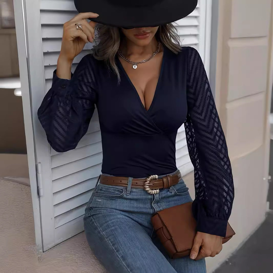 Dames Modieuze Veelzijdige V-hals Top met Chiffon Mouwen | Tula