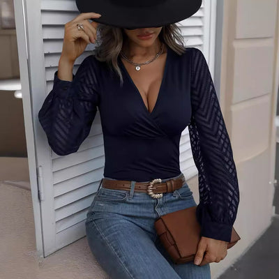 Dames Modieuze Veelzijdige V-hals Top met Chiffon Mouwen | Tula