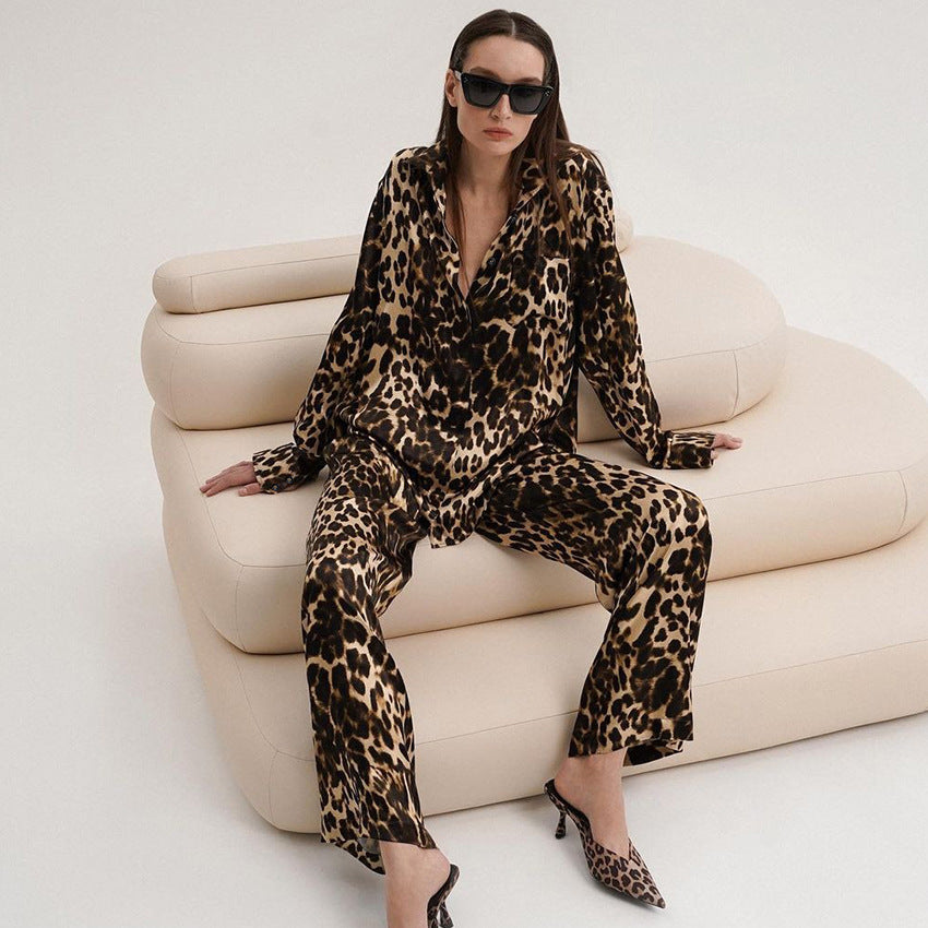 Dames Elegante Trendy Zachte Tweedelige Panterprint Pyjama Set | Florita