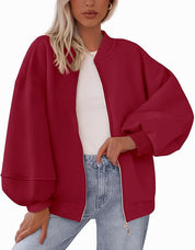 Dames Tijdloze Sportieve Oversized Bomber Jack met Rits | Boraisa