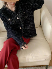 Dames Modieuze Trendy Parijs Style fluffy Vest met Parelknopen | Romee