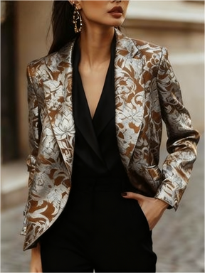 Dames Retro Elegante Jacquard Blazer met Bloemenpatroon | Belaine