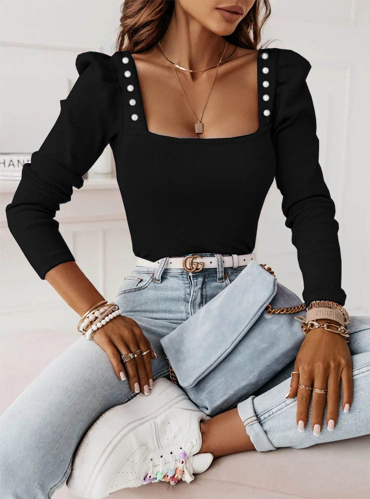 Dames Trendy Top met Vierkante Hals en Sierknopen | Tona
