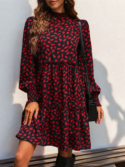 Dames Elegante Babydoll Jurk met Print en Geplooide Details | Nehemia