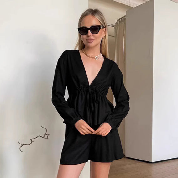 Dames Luchtige Tweedelige Set met V-Hals Top en Short | Dewa