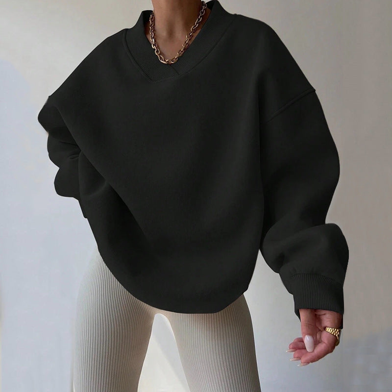 Dames Minimalistische V-Neck Crewneck Sweater | Saffron