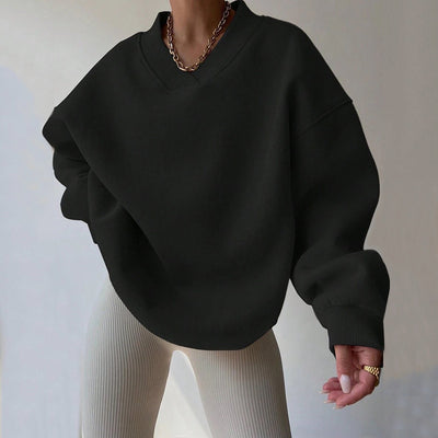 Dames Minimalistische V-Neck Crewneck Sweater | Saffron