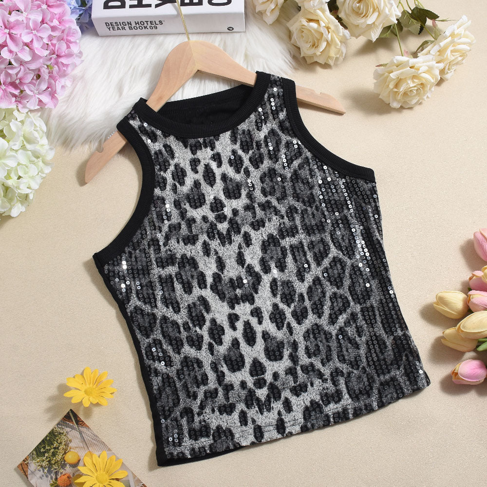 Dames Luxe Feestelijke Pailletten Top met Luipaard Print | Tessa