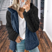 Dames Elegante Trendy Teddy Fleece Vest met Contrast Mouwen en Capuchon | Shantelle