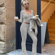 Dames Casual Comfortabele Lounge Set met Crop Top en Broek | Dorris