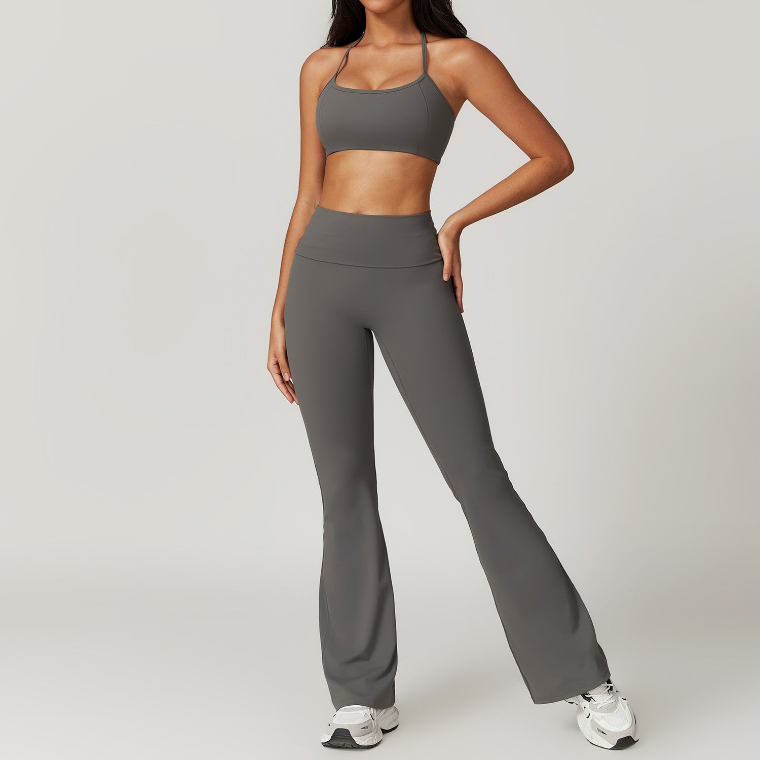 Dames Tweedelige Sneldrogend Naadloze Sportieve Yoga Set met Flare Pant en Top | Damoria