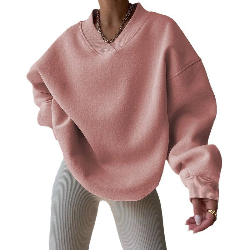 Dames Minimalistische V-Neck Crewneck Sweater | Saffron