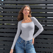 Dames Slimfit Trendy Geribde Dames Body met Vierkante Halslijn | Tayda