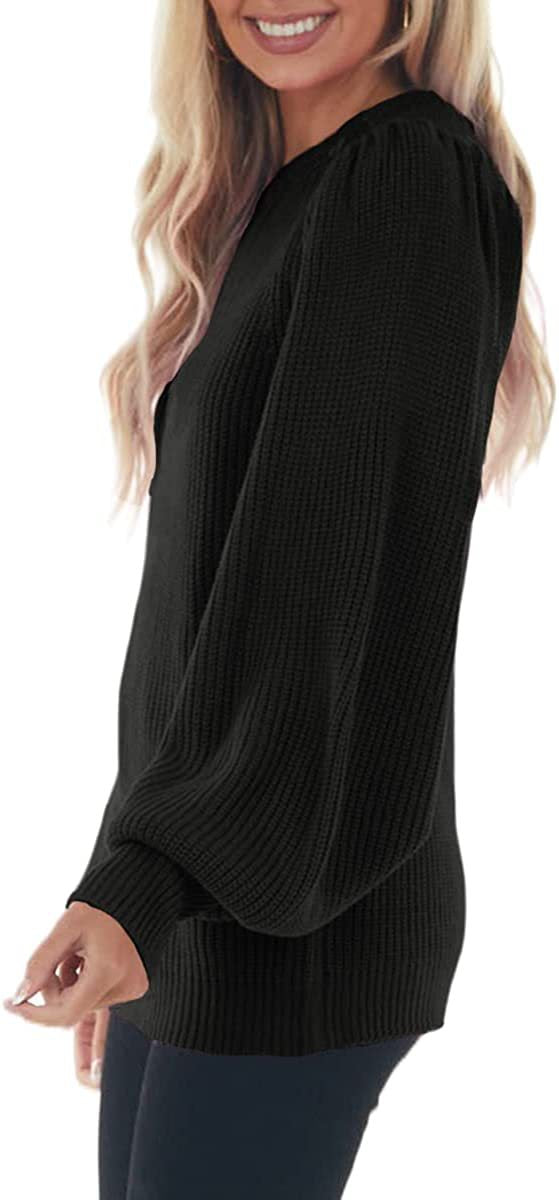 Dames Stijlvolle Gebreide Trui met Pofmouwen en Ronde Hals | Rosena