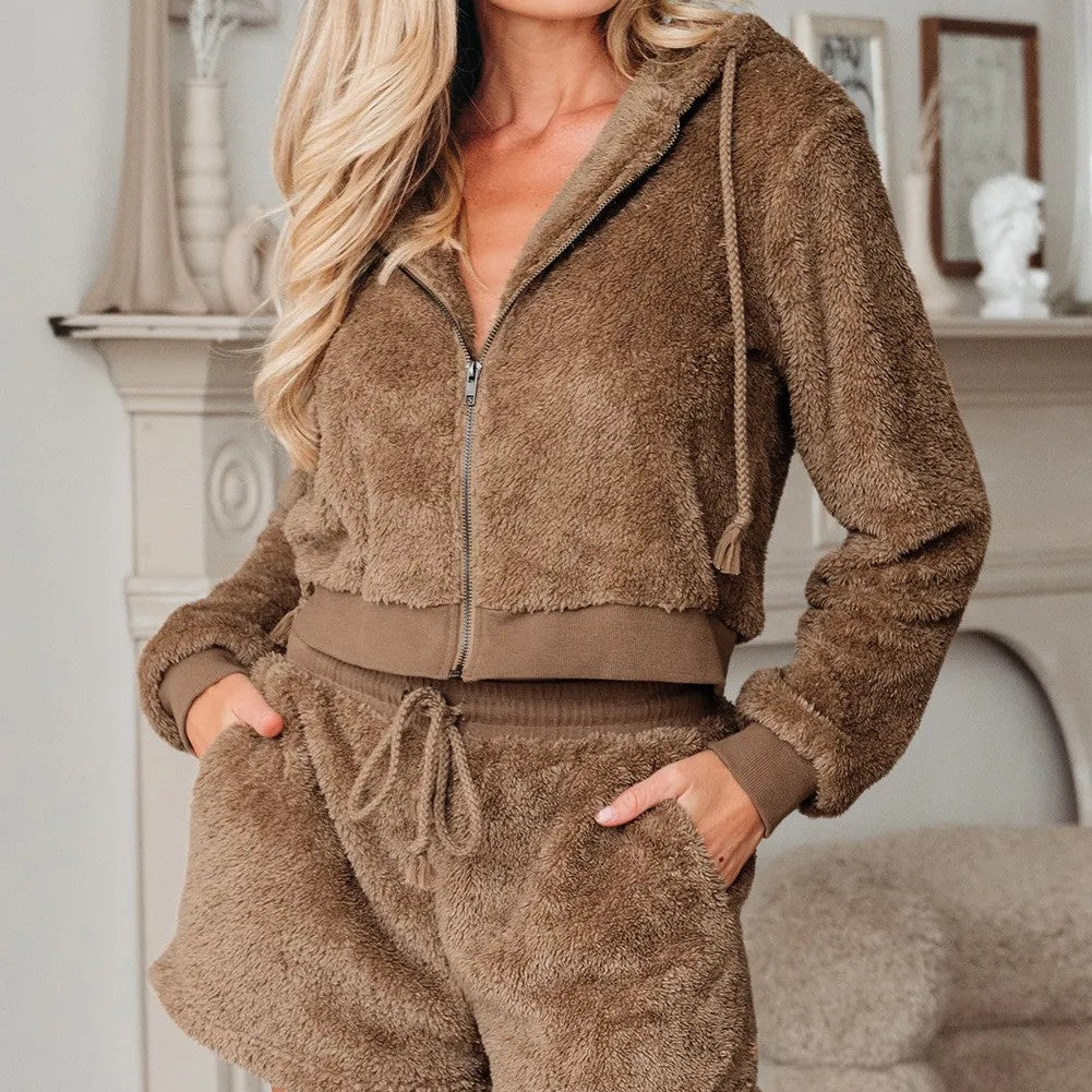 Dames Warme Teddy Loungewear Set met Hoodie en Shorts | Dana