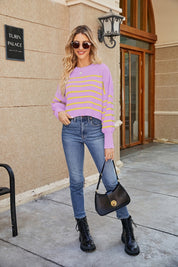Dames Wijdvallende Trendy Basic Veelzijdige Gestreepte Gebreide Trui | Rosalie
