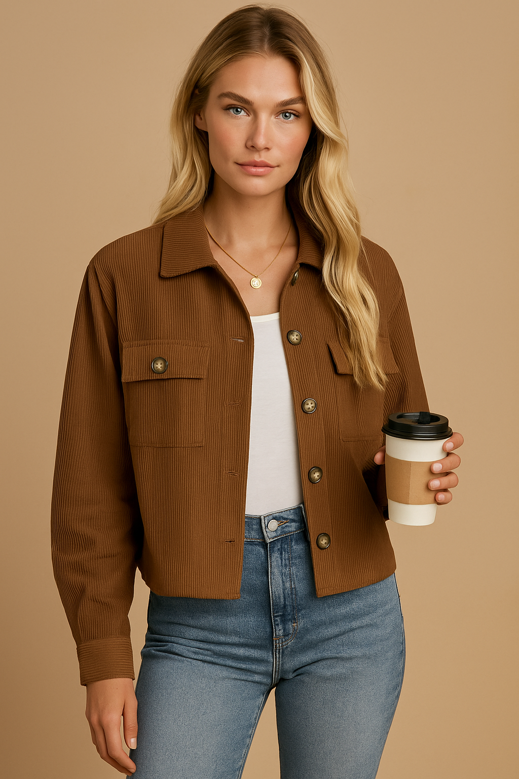 Dames Trendy Korte Corduroy Jas | Ballara