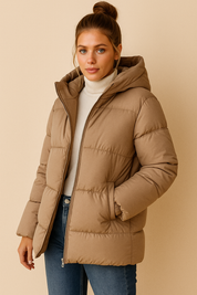 Dames Warme Gewatteerde Puffer Jas met Capuchon en Trendy Zak Details | Balora
