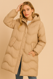 Dames Stijlvolle Veelzijdige Mid-Lengte Gewatteerde Winterjas met Capuchon | Balsent