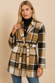 Dames Elegante Trendy Geruite Jas met Ceintuur | Balzana