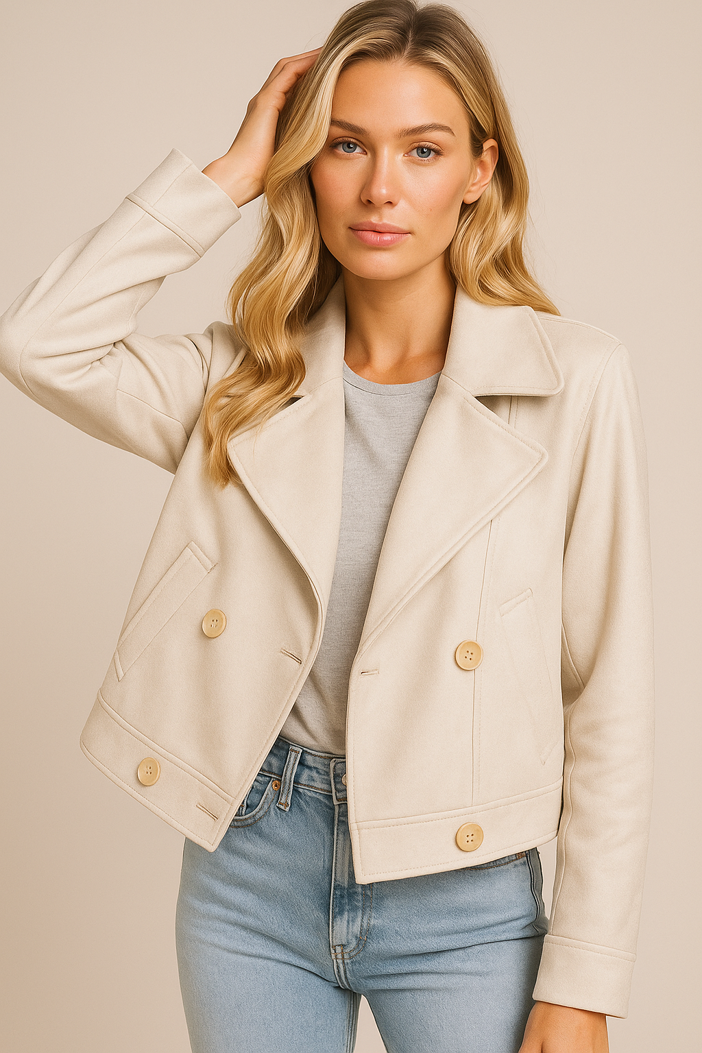 Dames Stijlvolle Korte Jas met Knopen | Basira