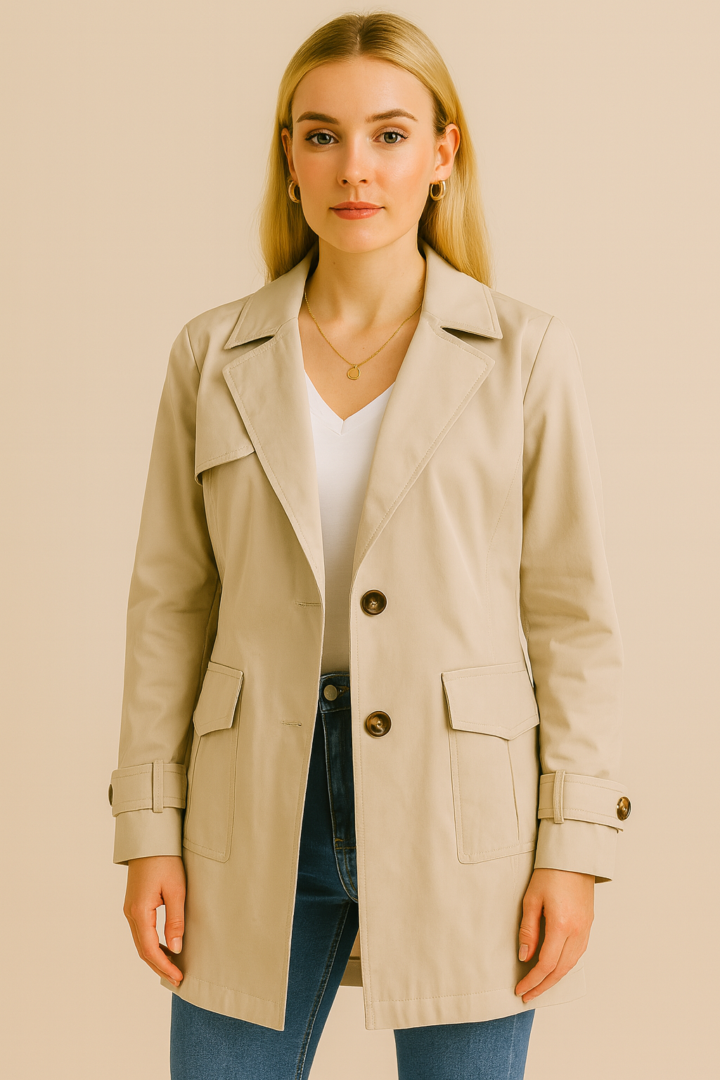 Dames Halflange Trenchcoat met Knopen | Beau