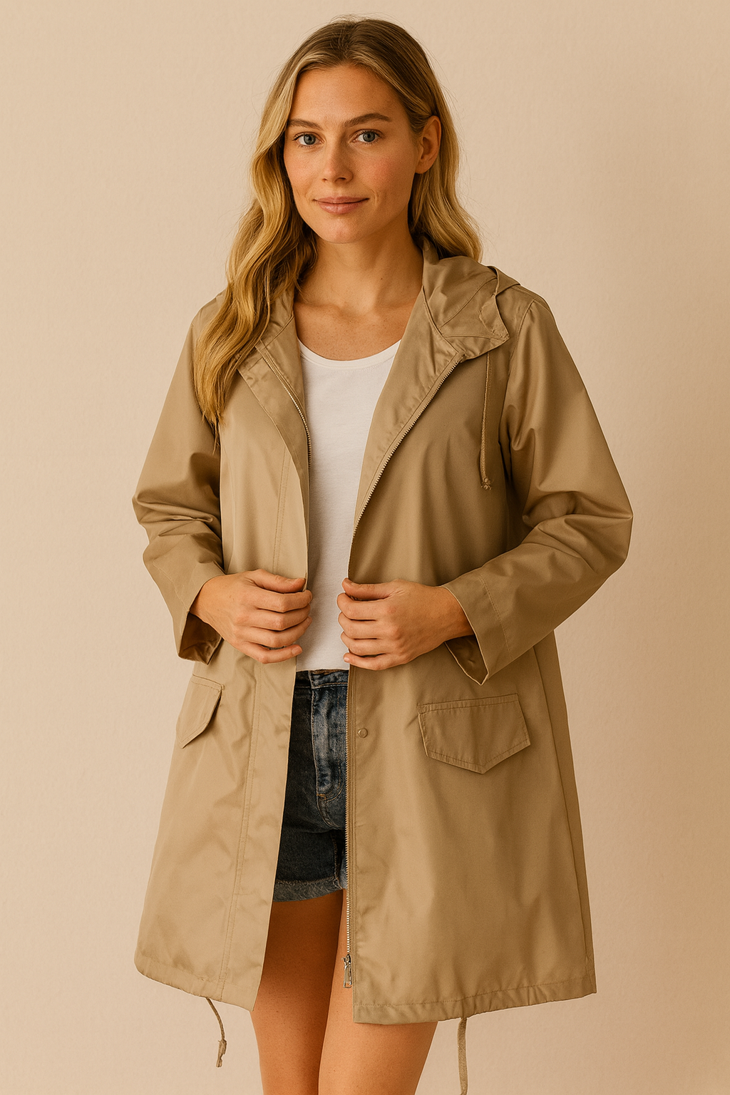 Dames Veelzijdige Basic Winddichte Regenjas met Trekkoord | Belarouze